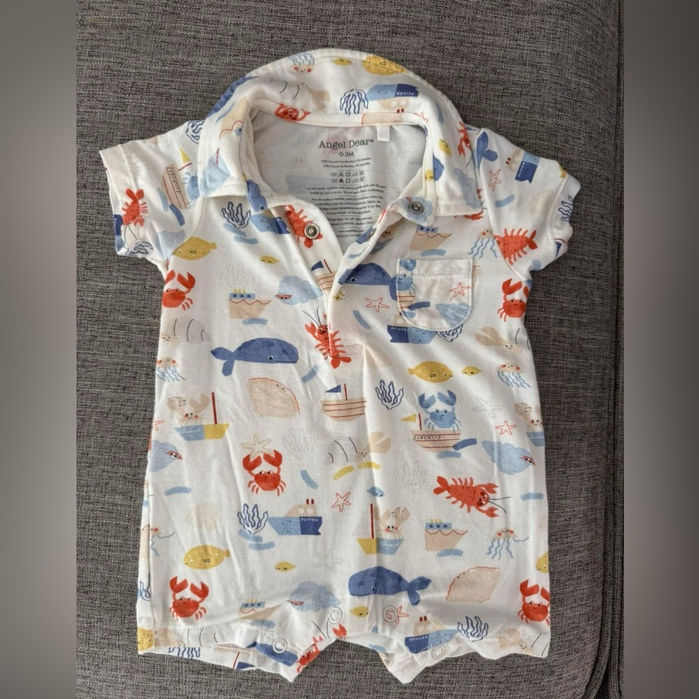 Angel Dear Kids Nautical Print Shirt - White and Blue 0-3 months nwt